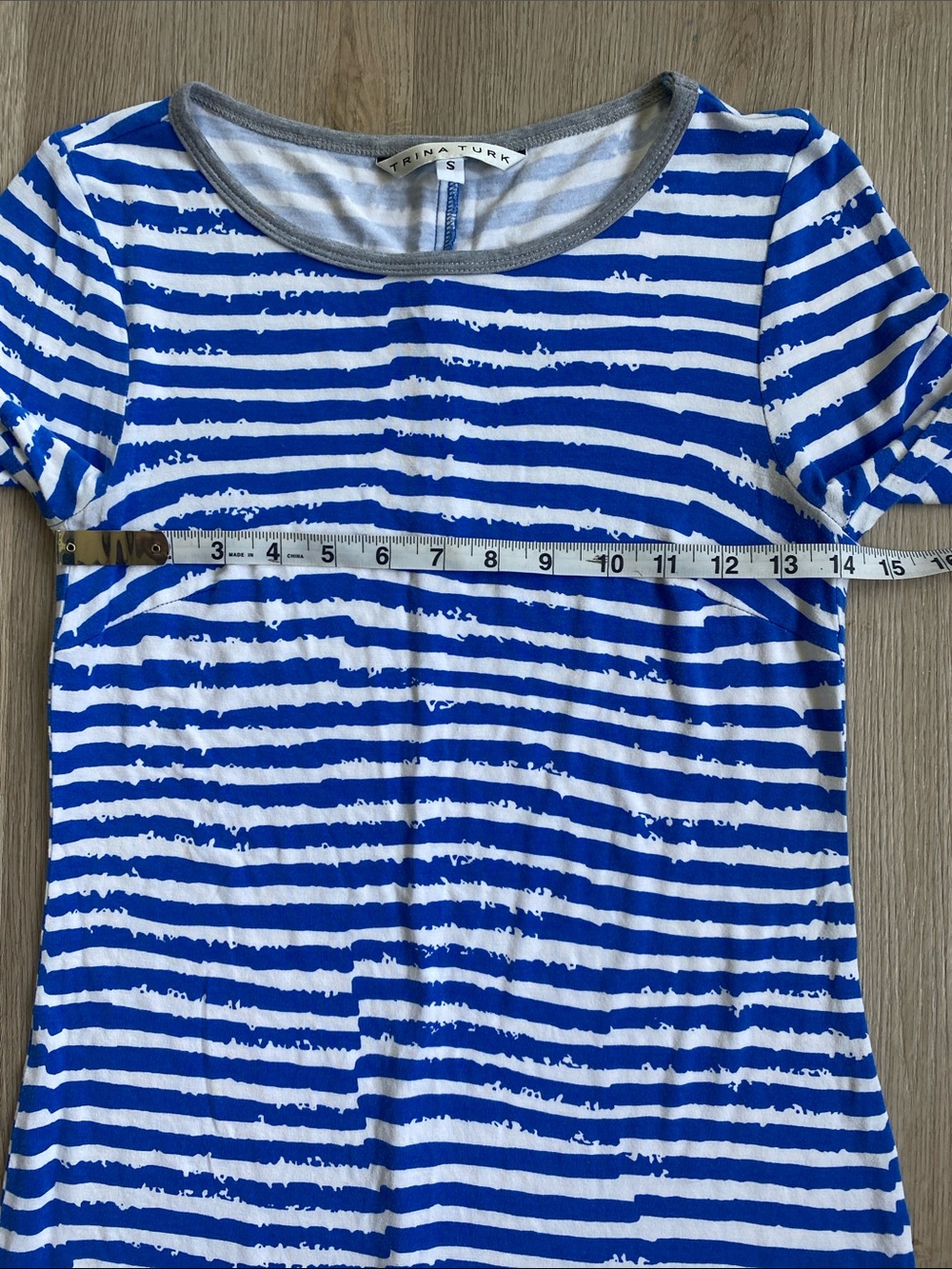 Trina Turk Blue White Striped Knit Dress Small Nautical Stretch 3/4 Sleeve - Picture 10 of 11